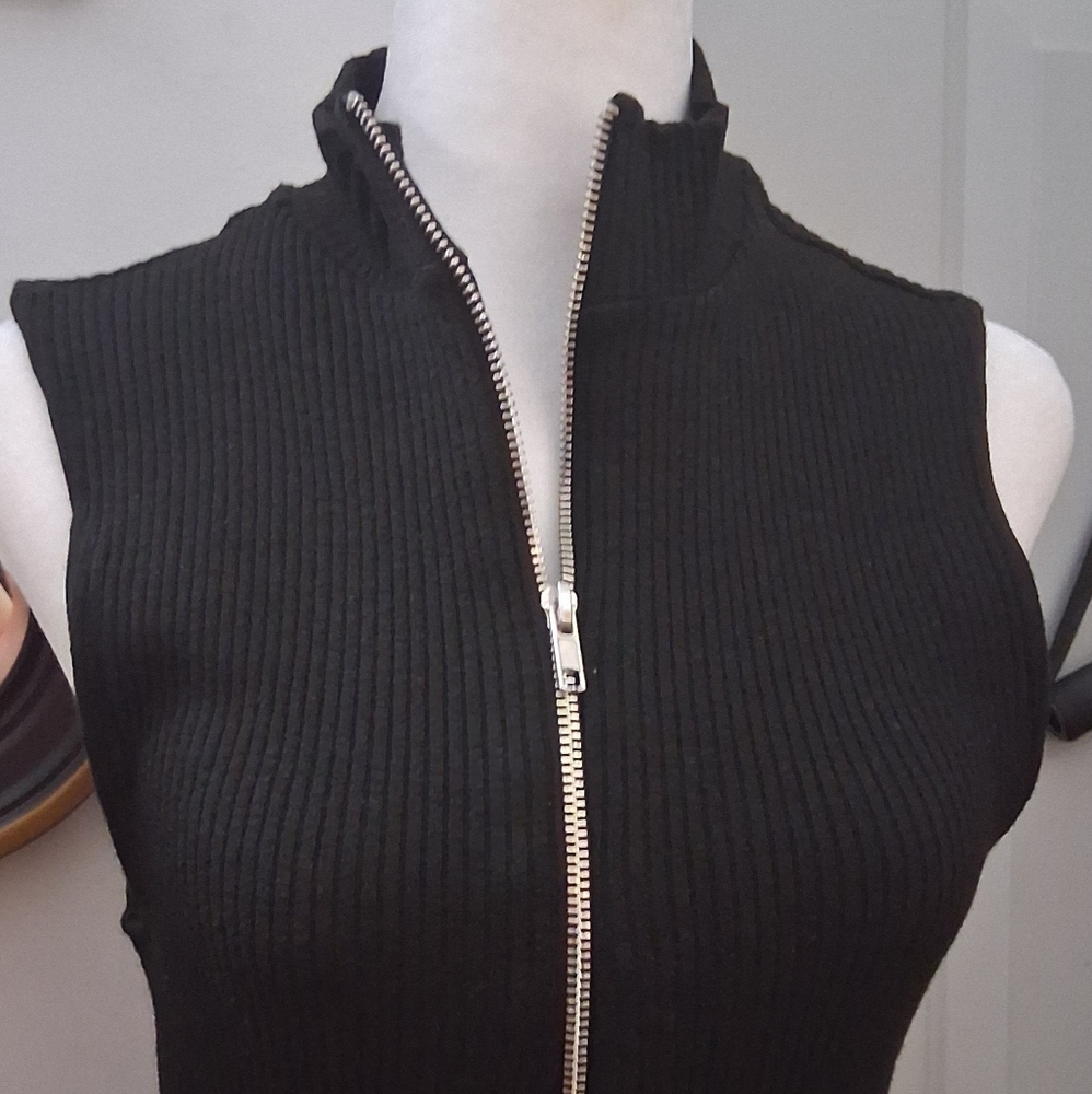 ZARA! Black Sleeveless Zip-Up Ribbed MIDI DRESS 15$ NEW L